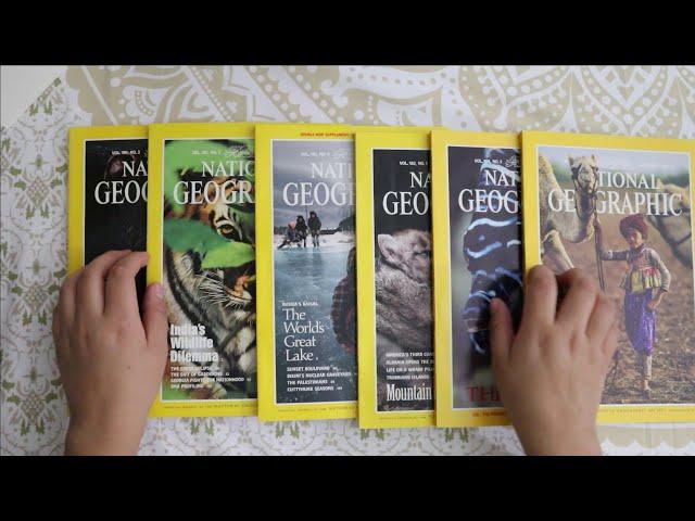 ASMR National Geographic magazine page flipping/ page turning/ no talking/