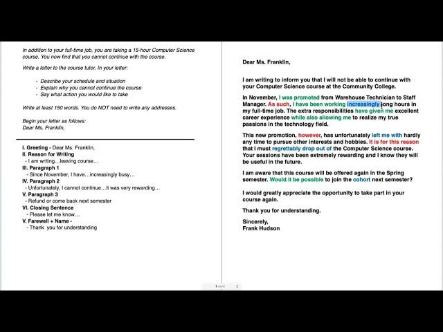 IELTS General Writing Task 1 - Semi-formal letters