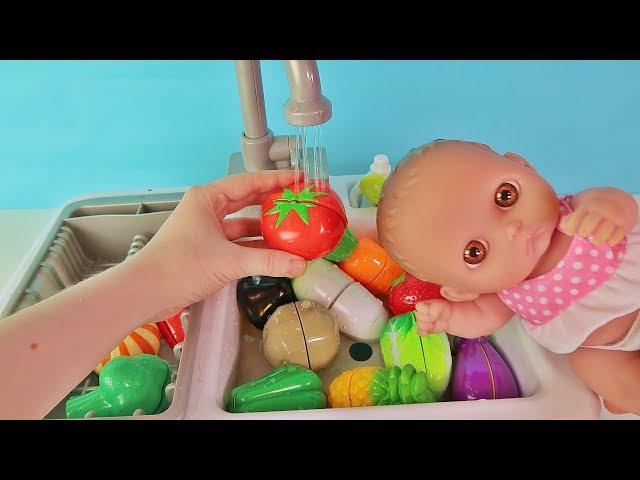 Baby doll fruit and vegetables wash sink kitchen toys baby Doli play