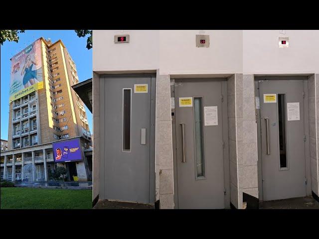 3x Modernized old IFMA traction elevators @ Tall block in Piața Națiunile Unite, Bucharest, Romania