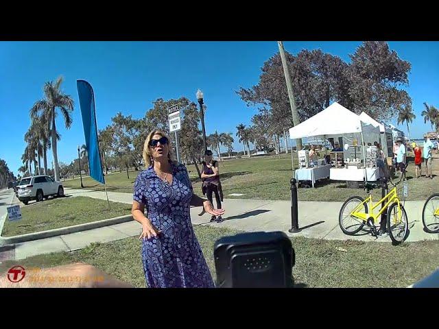 EXTREME KAREN DEMANDS  SIGN GUY LEAVE SIDEWALK CAUSE SHE OWNS IT!! ANDY SHEETS PUNTA GORDA  FL