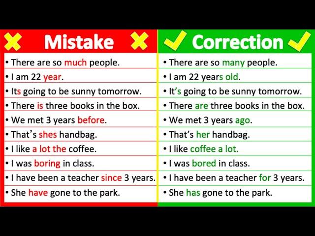 20 MOST COMMON GRAMMAR MISTAKES    | Mistakes & correction 