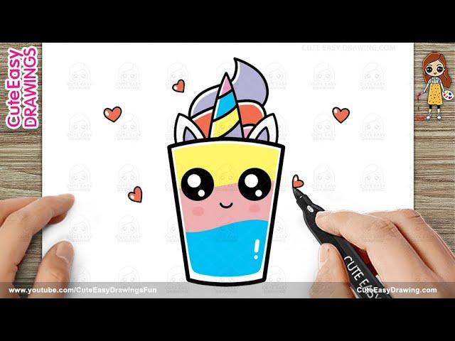 How to Draw a Cute Rainbow Unicorn Ice Cream Milkshake – Easy Step by Step for Kids!