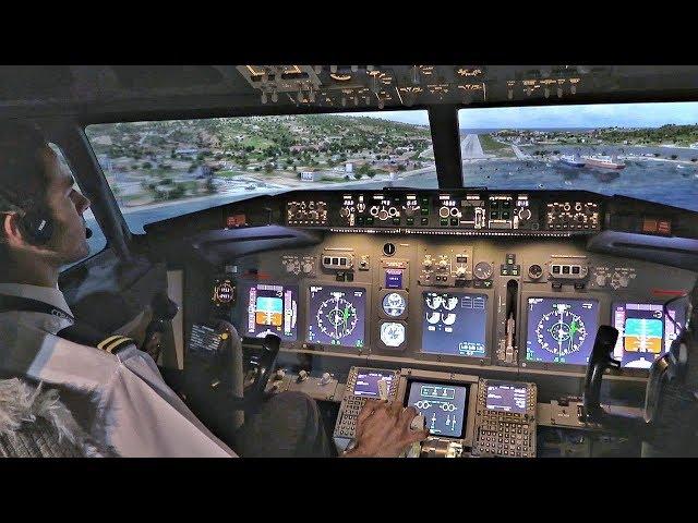 Boeing 737-800 Cockpit Landing at SKIATHOS | Full Flight Simulator | Famous Low Landing!