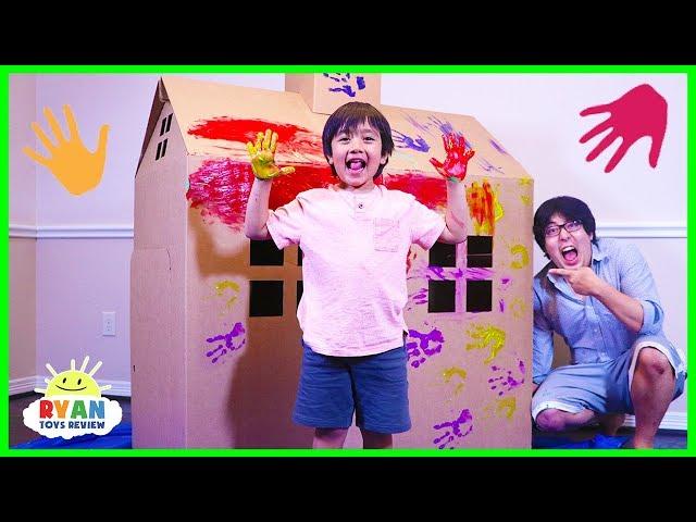 Ryan DIY Pretend Play Box Fort House and Paint playtime!