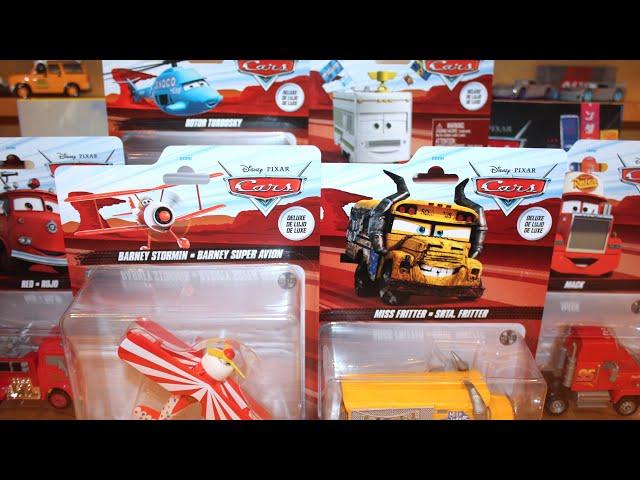 Mattel Disney Cars 2022 Deluxe Case Q Unboxing Barney Stormin Miss Fritter Mack Scanlane Rotor Red