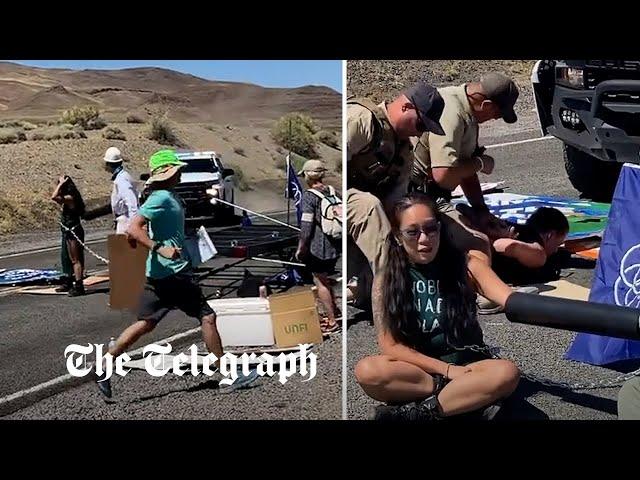 Police ram straight through climate activist blockade in Nevada