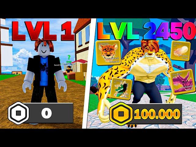 UPEI DO 1 AO 2450 NO BLOX FRUITS EM 8 HORAS COM ROBUX INFINITO! FILME