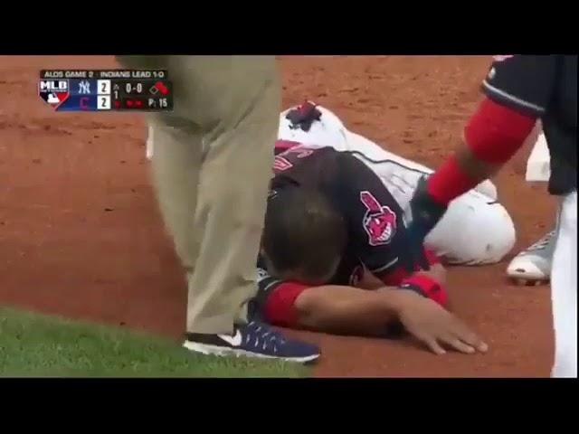 Edwin Encarnacion Ankle Injury GAME 2 ALDS INDIANS VS YANKEES