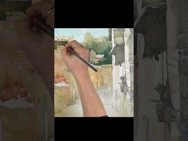 #shorts Basic Landscape Watercolor - Old street (sketch & coloring, Arches rough) NAMIL ART