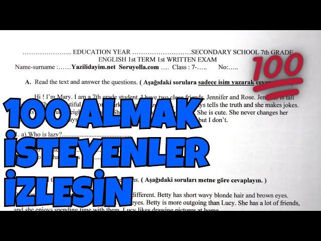 7.Sınıf İngilizce 1.Dönem 1.Yazılı