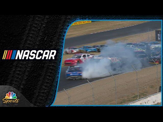 Multiple drivers involved in massive pileup during Xfinity race at Sonoma | Motorsports on NBC