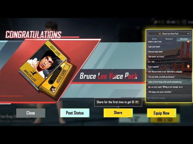 I got Free Mythic Bruce Lee Voice Pack Pubg Mobile Luck