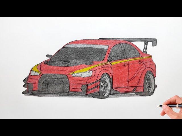 How to draw a MITSUBISHI LANCER EVOLUTION 10 widebody / drawing evo x varis body kit car 2008 #2