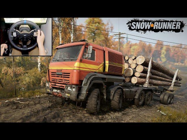 Azov 64131 Long Logs Hauling | SnowRunner | Steering Wheel Gameplay