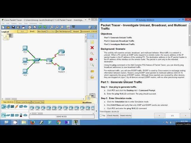 7.1.3.8 Packet Tracer - Investigate Unicast, Broadcast, and Multicast Traffic