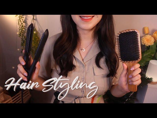 ASMR Hair Styling Brushing and Curling w/ Steam (Layered + No Talking)