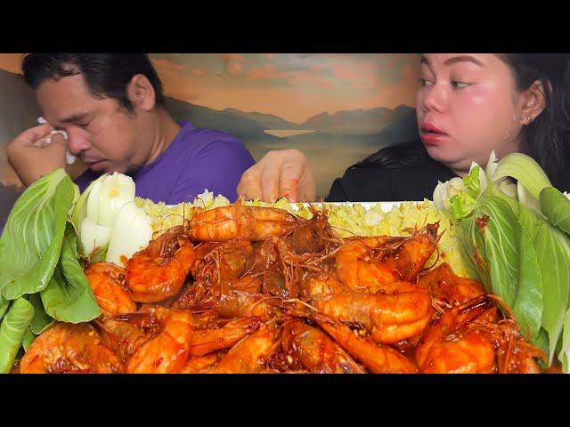 Udang sambal belacan pedas manis 1kg,nasi kuning lalaban bakcoy jengkol muda mukbang