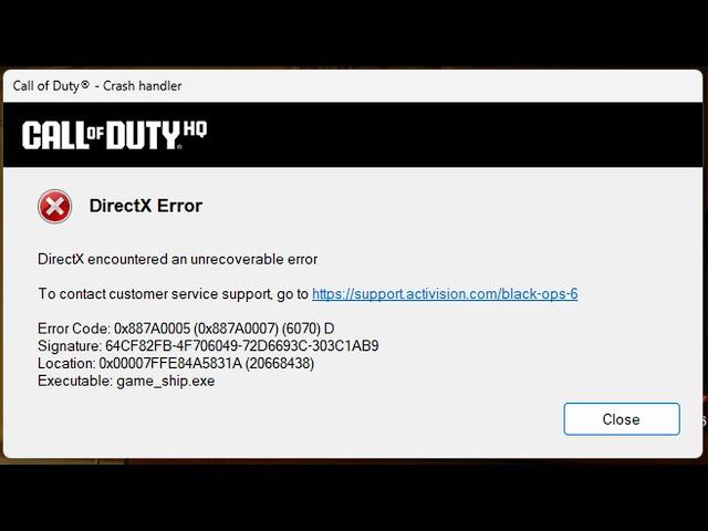  DirectX Unrecoverable Error COD Call of Duty - fix