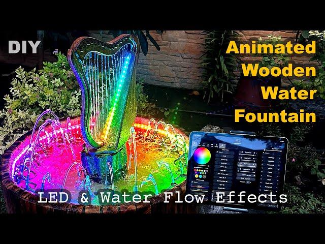 Animated Wooden Water Fountain with LED & Water Flow Effects | DIY