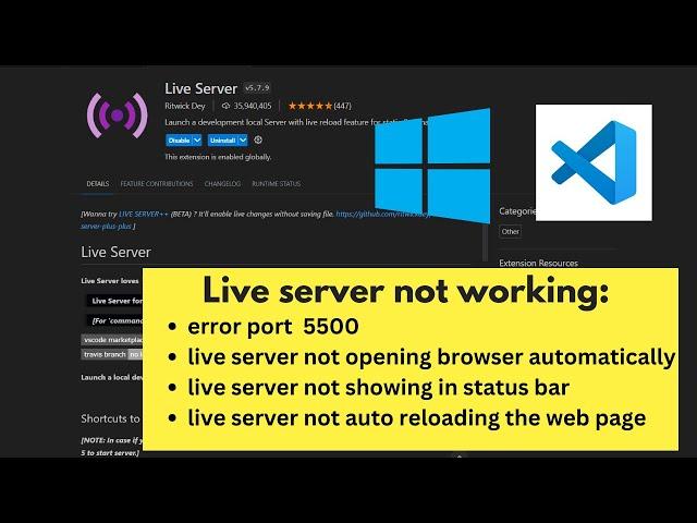 live server visual studio code not working || error port 5500 || fixing the auto refreshing issue