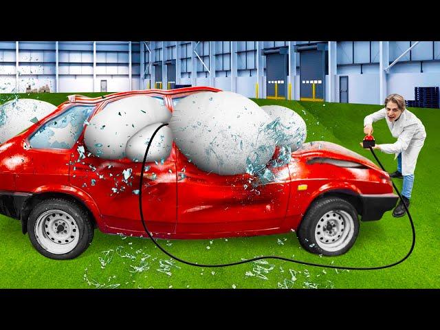 OPENING 100 AIRBAGS IN A CAR SIMULTANEOUSLY!