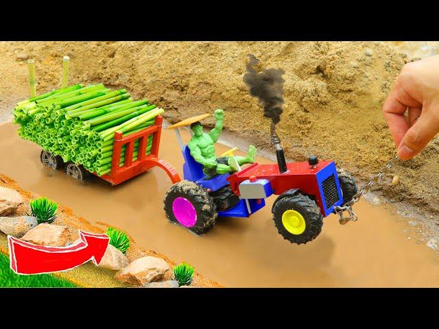 diy mini tractor dengerous stuck in mud with full trolley bamboo science project