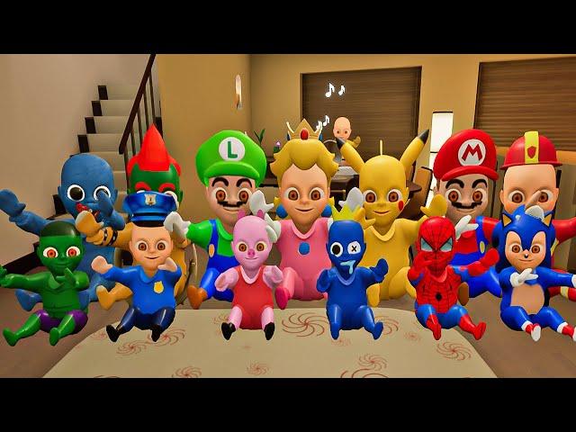 ULTRA PARTY! Mario, Sonic, Spider-Man, Pikachu, Police Baby In Yellow | Experiments Baby In Yellow