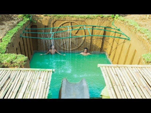 Build Swimming Pool Water Slide Around Secret Underground House - Part 2