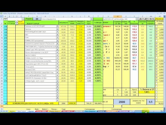 Программа расчета рецептов кормов для свиней FUTTER PIG