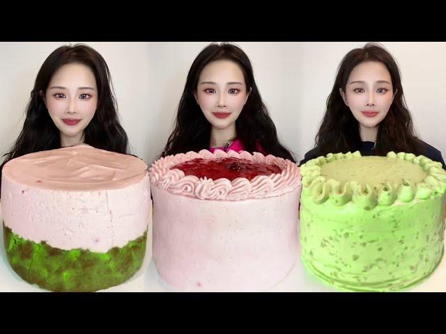 AsmrEating Raspberry Cream Cake (Soft And Waxy Sound) 크림丨먹방丨Mukbang丨Satisfying丨Eatings