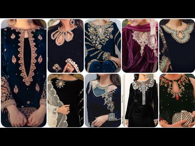 50 + Latest Velvet Neck Designs 2024 || Velvet Suit Designs / Velvet Gala Design