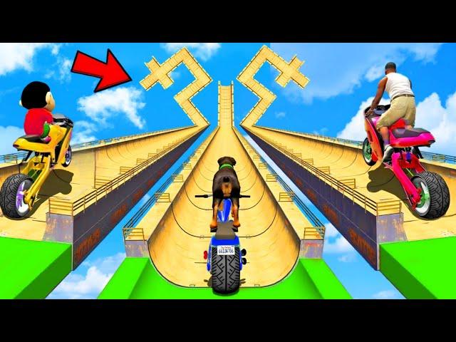 FRANKLIN AND SHINCHAN TRIED CRAZY LONG MEGA RAMP JUMP CHALLENGE BY CARS  GTA 5