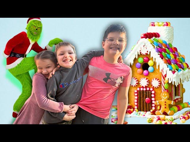 KiDs VS GRINCH! Boy Vs GIRL GINGERBREAD HOUSE Competition with Caleb!