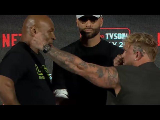 Mike Tyson BACKS AWAY from Jake Paul at FACE-OFFS