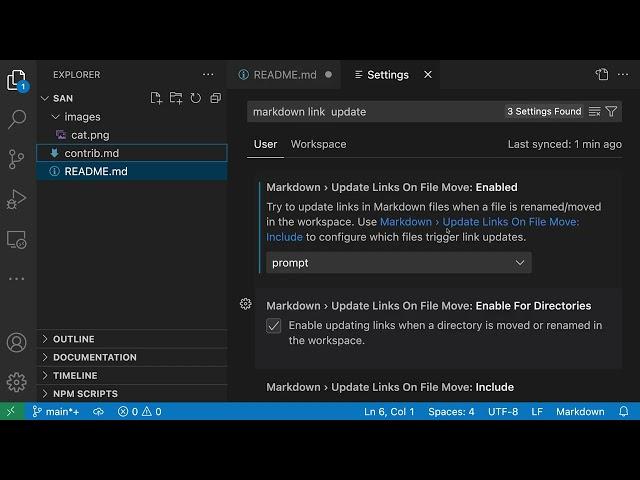 VS Code tips — Markdown automatic link updates