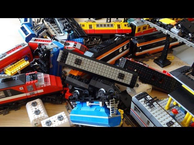 Lego train crash with 10 Lego trains: Maersk, Horizon Express, Metroliner, and others