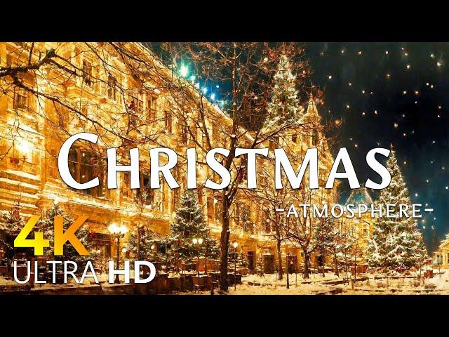 4K Christmas Atmosphere - Magical Christmas Scenes & Music Ambience, Christmas Lights & Snow Falling