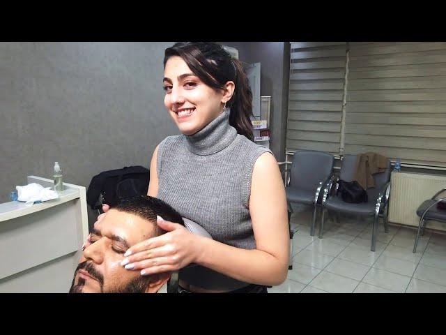 DRAWN ASMR BACK MASSAGE HEALING FOR BARBER HALIL FROM LADY BARBER ANNA | NIGHT NIGHT