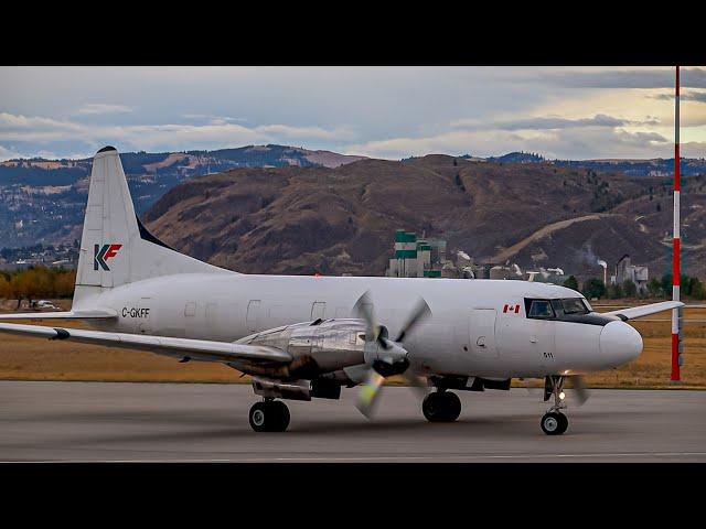 70 YEAR OLD CLASSIC PROPLINER STILL FLYING! KF Aerospace Convair 580 startup, Taxi, and Takeoff.