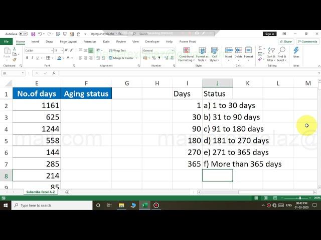 Aging method | Data analysis in excel