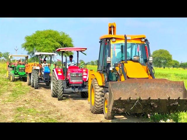 JCB 3dx Backhoe Loader Machine Loading Mud In Mahindra 475 Di Tractor and Stuck in Mud | Jcb Video