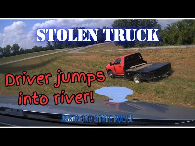 STOLEN TRUCK!  Pursuit through soybean fields, driver jumps into river (Arkansas State Police)