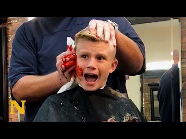 Barber Pranks Kid By Pretending He's Cut His Ear Off