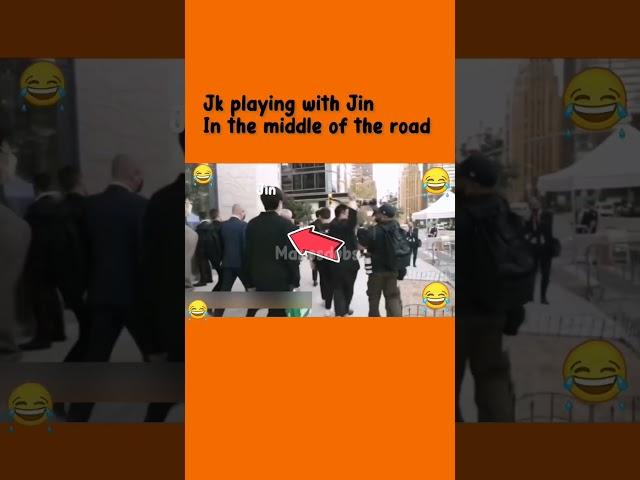 jungkook playing with jin in the middle of the road  #jinkook #kookjin #btsfunnyvideos