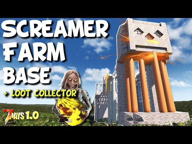 Efficient Screamer/XP Farm Base With Simple Loot Bag Collector - 7 Days to Die 1.0