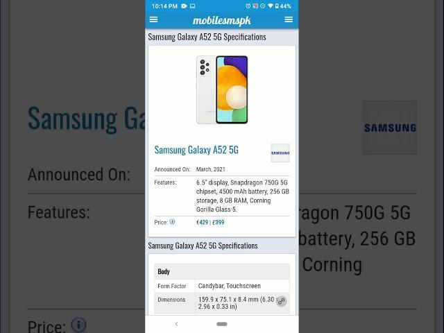 Samsung Galaxy A52 5G Specs