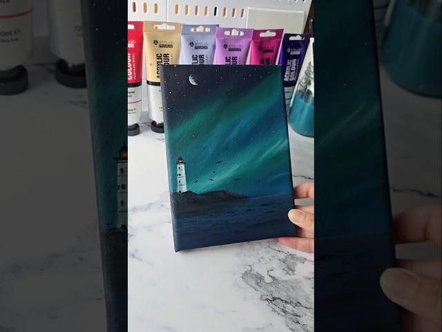 Lighthouse night sky painting idea for beginners / Black canvas painting