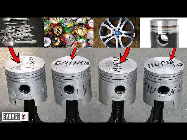 DIY aluminum pistons out of melted drink cans, spoons etc.