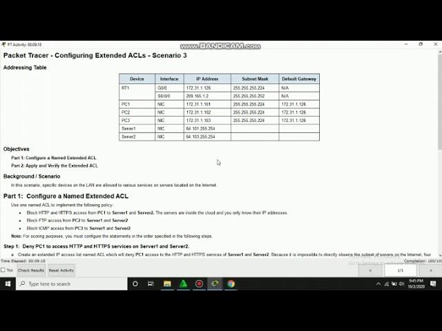 4 2 2 12 Packet Tracer   Configuring Extended ACLs   Scenario 3